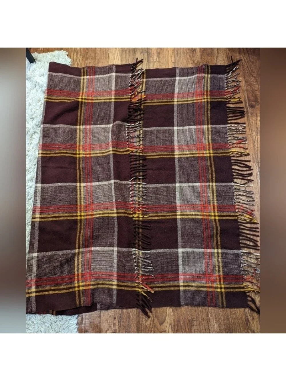 Vintage tartan 100% wool blanket, made in Scotland,  52
